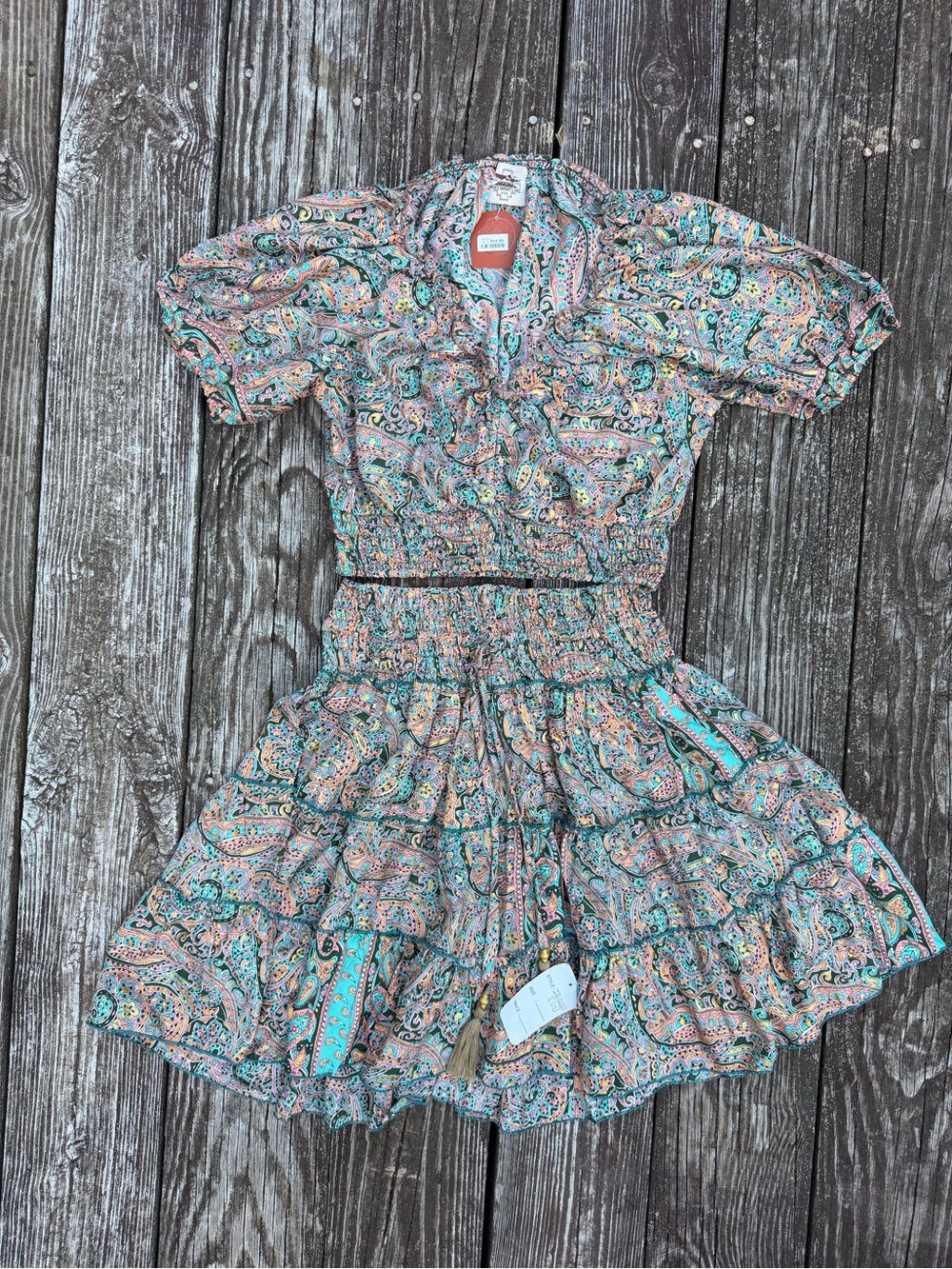 Boho Paisley Smocked Waist Two Piece - Multicolor